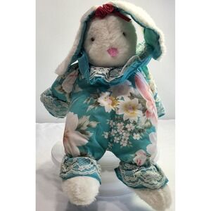 Green Fabric Outfit Floral Lace Easter Bunny Rabbit Stuffed Plush Cottagecore